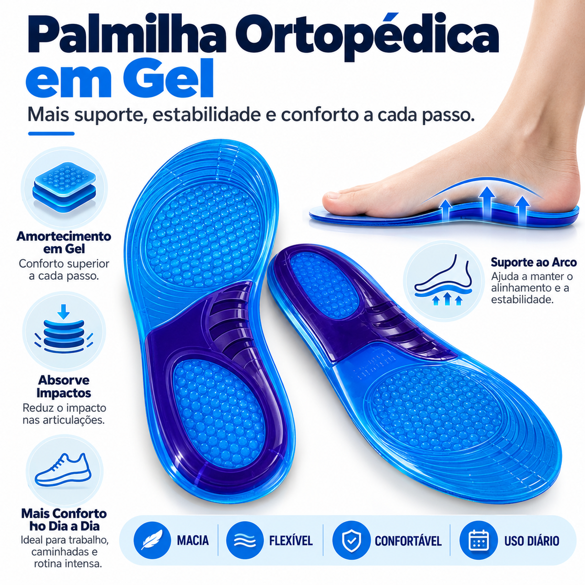 Palmilha Ortopédica Ultragel Anti Impacto