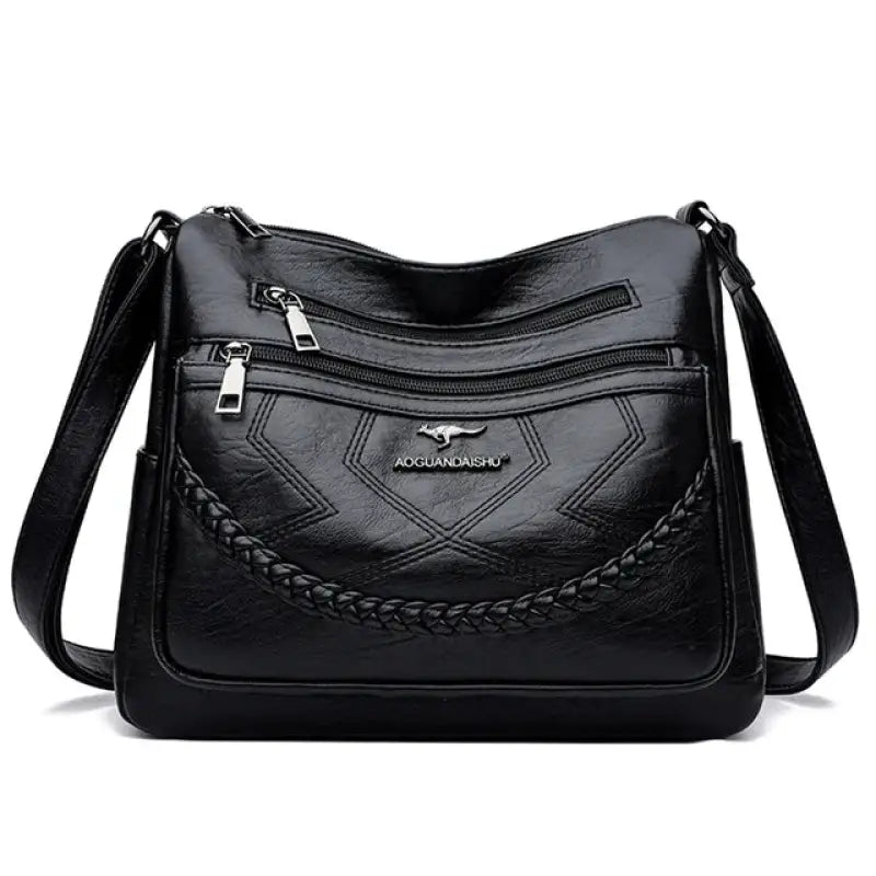Bolsa de Couro Feminina Transversal Preto 019