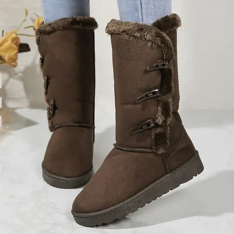 Bota Para Neve Feminina Forrada Cano Longo Marrom / 34 524