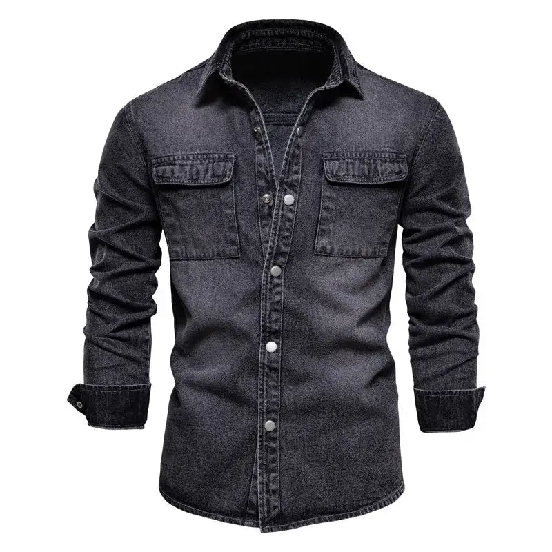 Camisa Jeans Masculina Elegance Preto / Pp 288