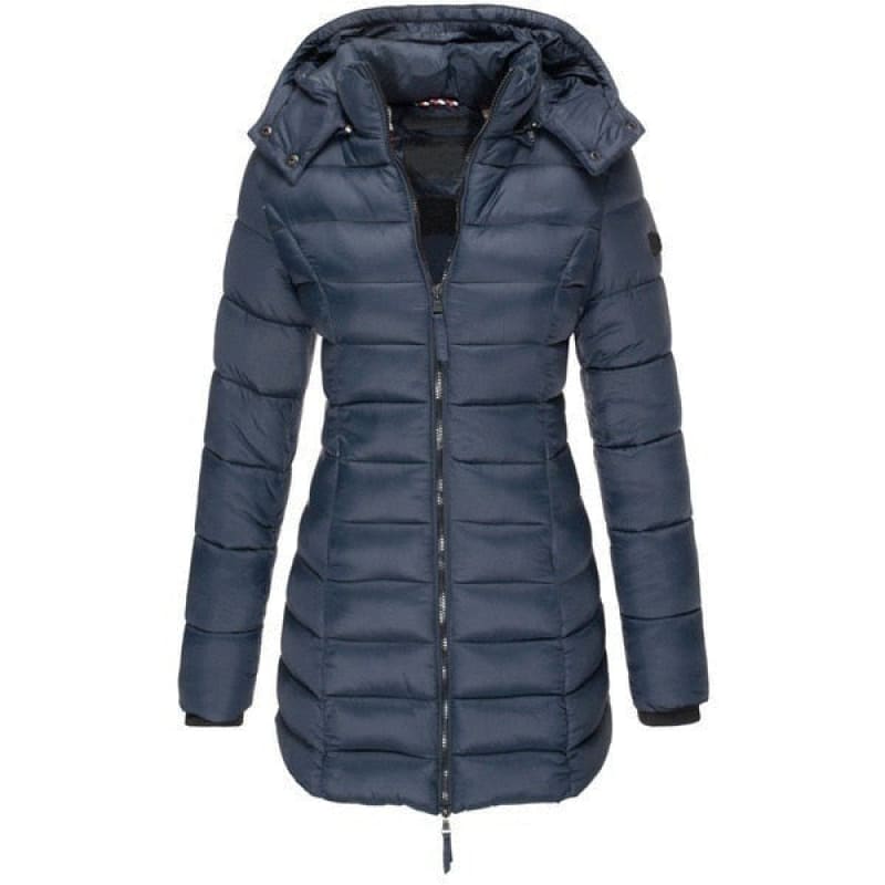 Jaqueta Puffer Feminina Alongada Azul Marinho / P