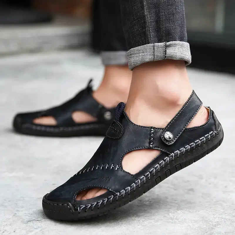 Sandália Masculina De Couro Confortável 291
