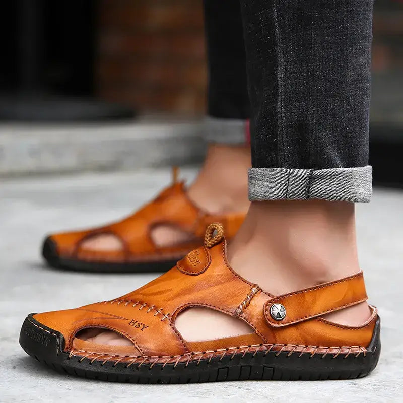 Sandália Masculina De Couro Confortável 291