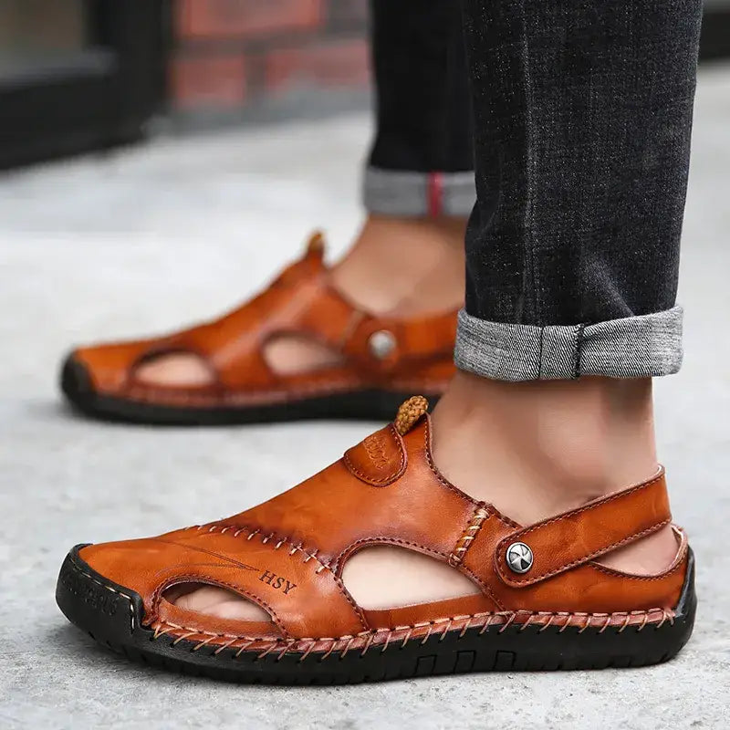 Sandália Masculina De Couro Confortável 291