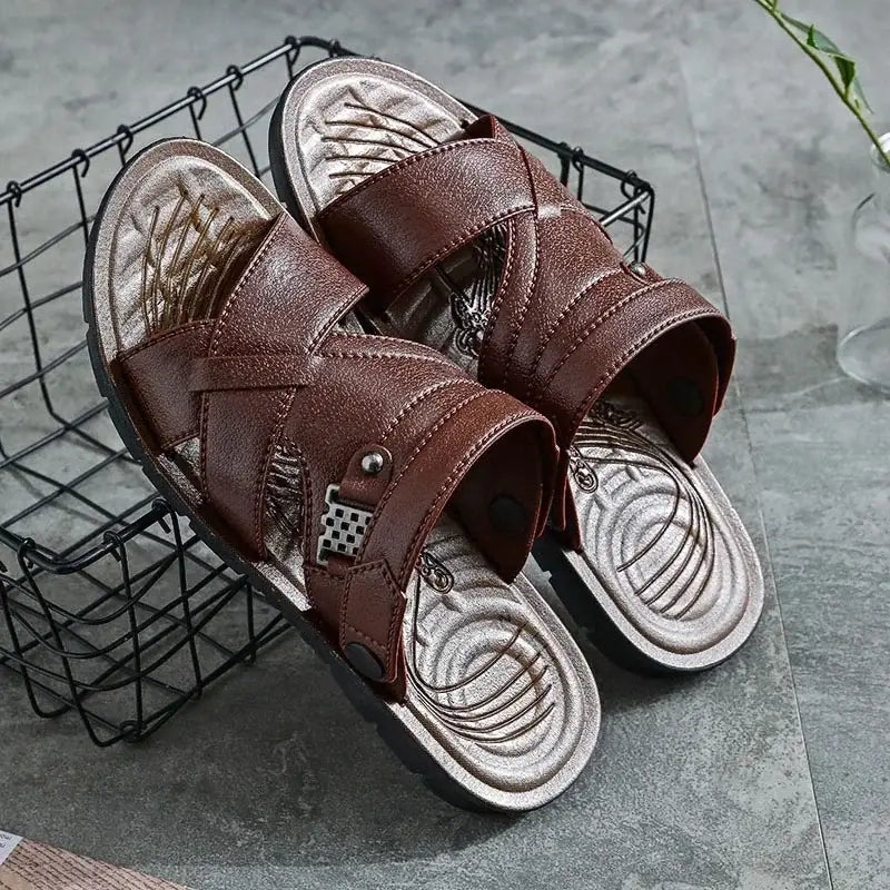 Sandália Masculina de Couro Premium Marrom claro / 38 401