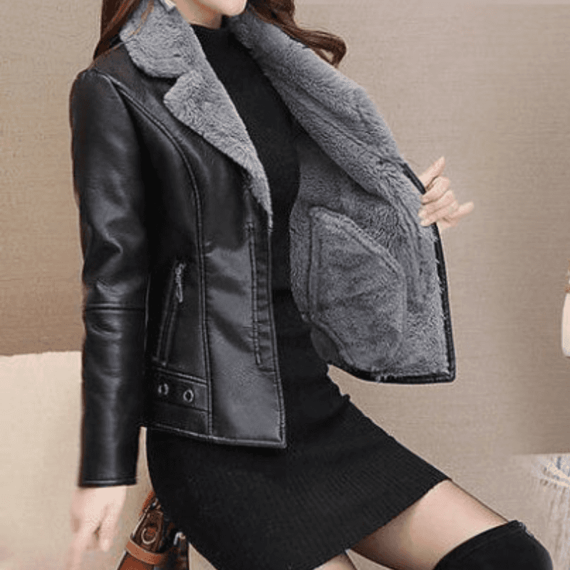 Jaqueta De Couro Legítimo Feminina Forrada Cinza / Pp 087