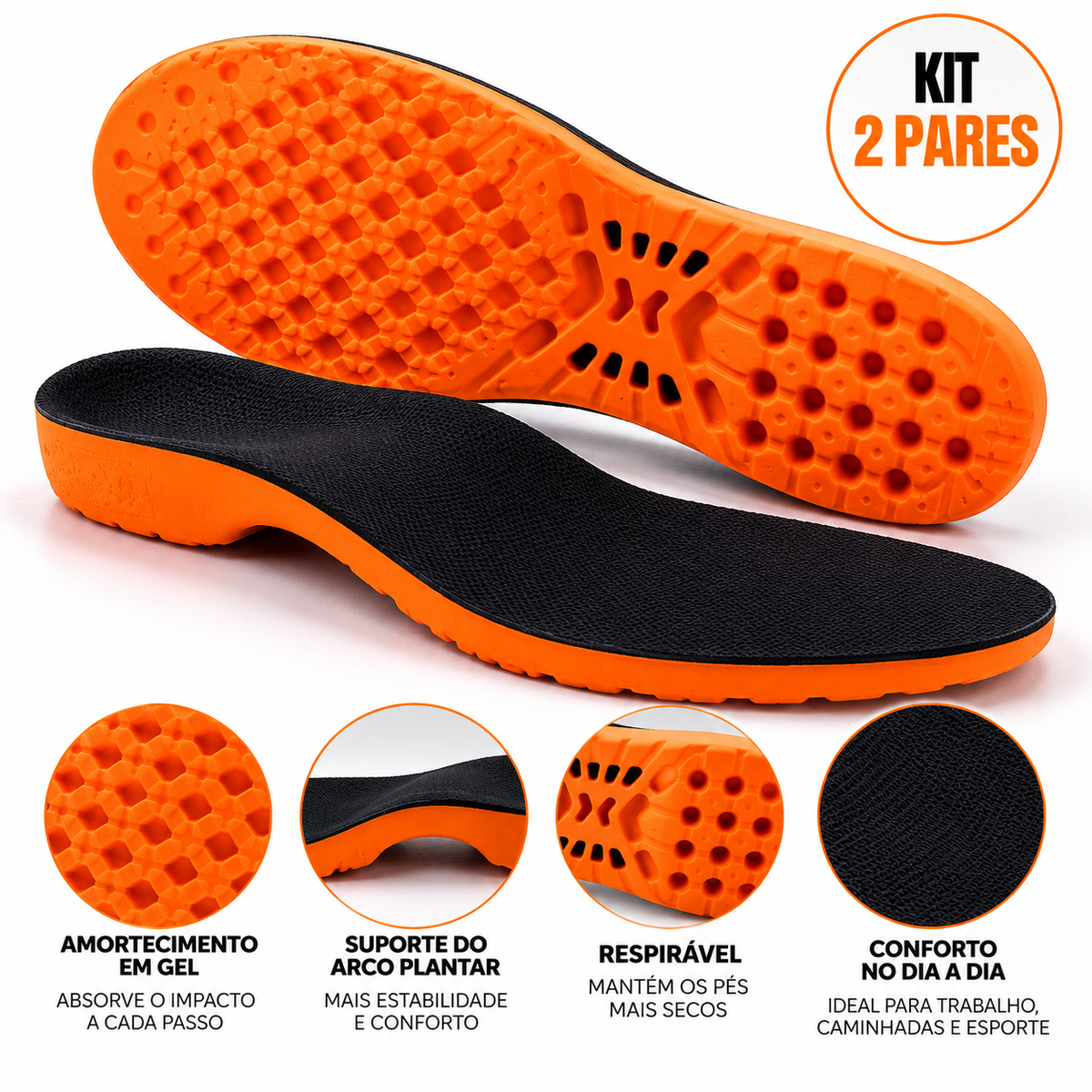 Kit 2 Palmilha Ortopédica Gel Ultraconfortável (Compre 1 e Leve 2)