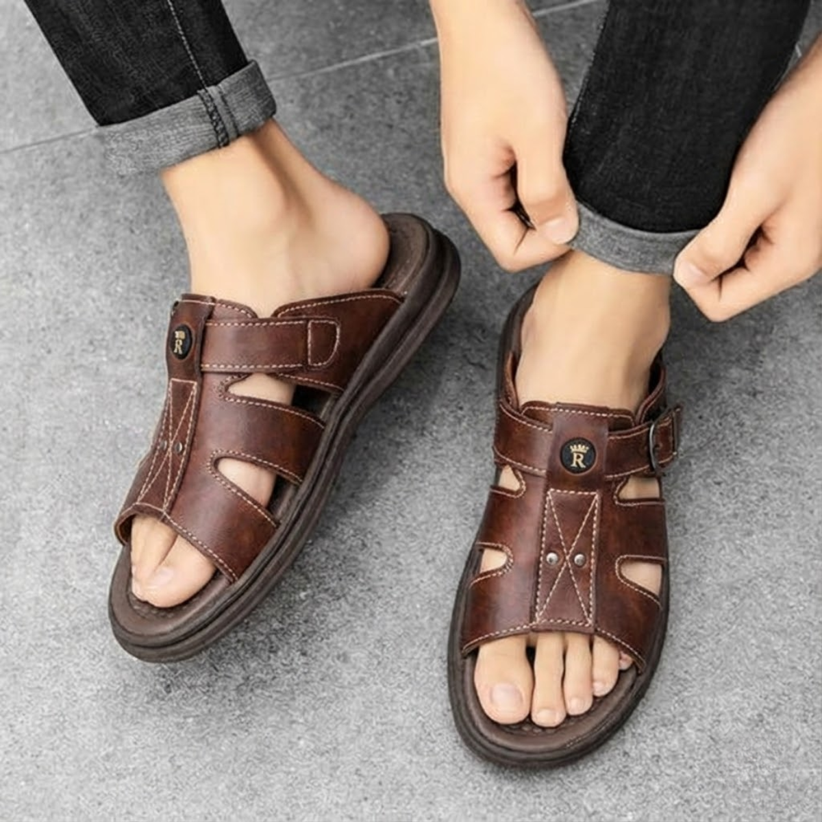 Sandália Masculina de Couro Confortável
