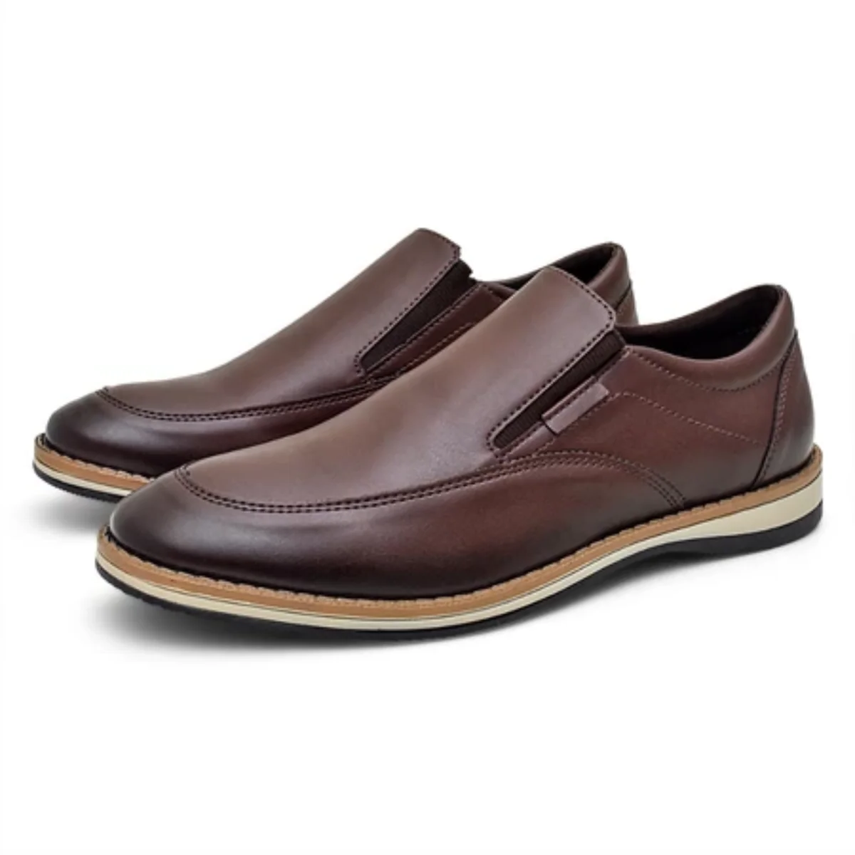 Tênis Masculino Slip On De Couro Legítimo Confortável