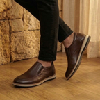 Tênis Masculino Slip On De Couro Legítimo Confortável