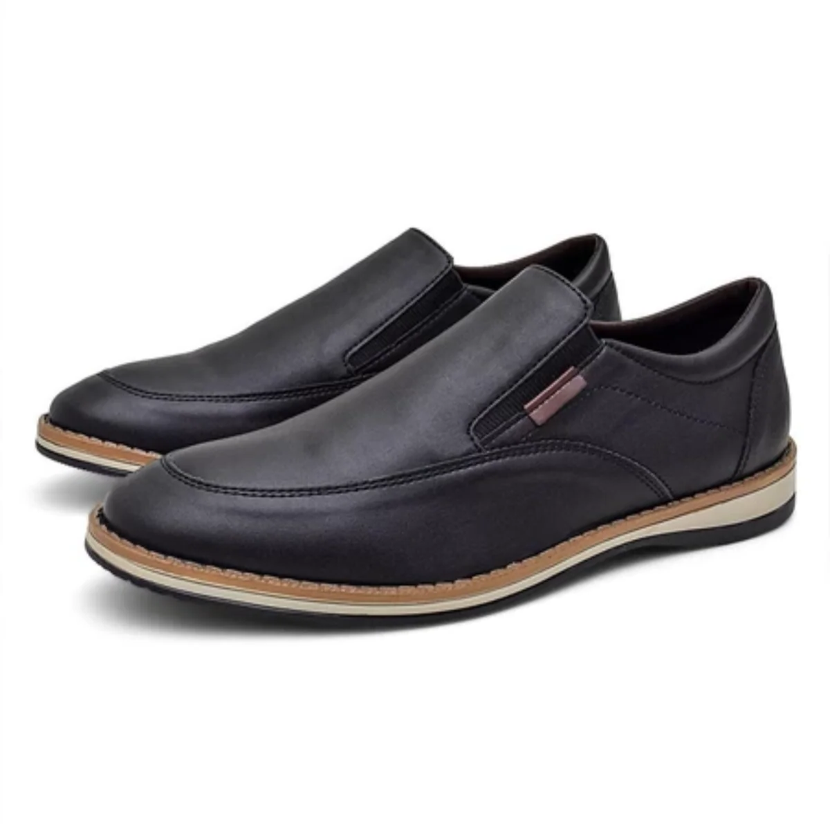 Tênis Masculino Slip On De Couro Legítimo Confortável