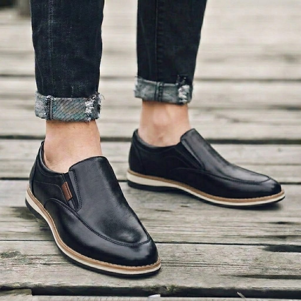 Tênis Masculino Slip On De Couro Legítimo Confortável