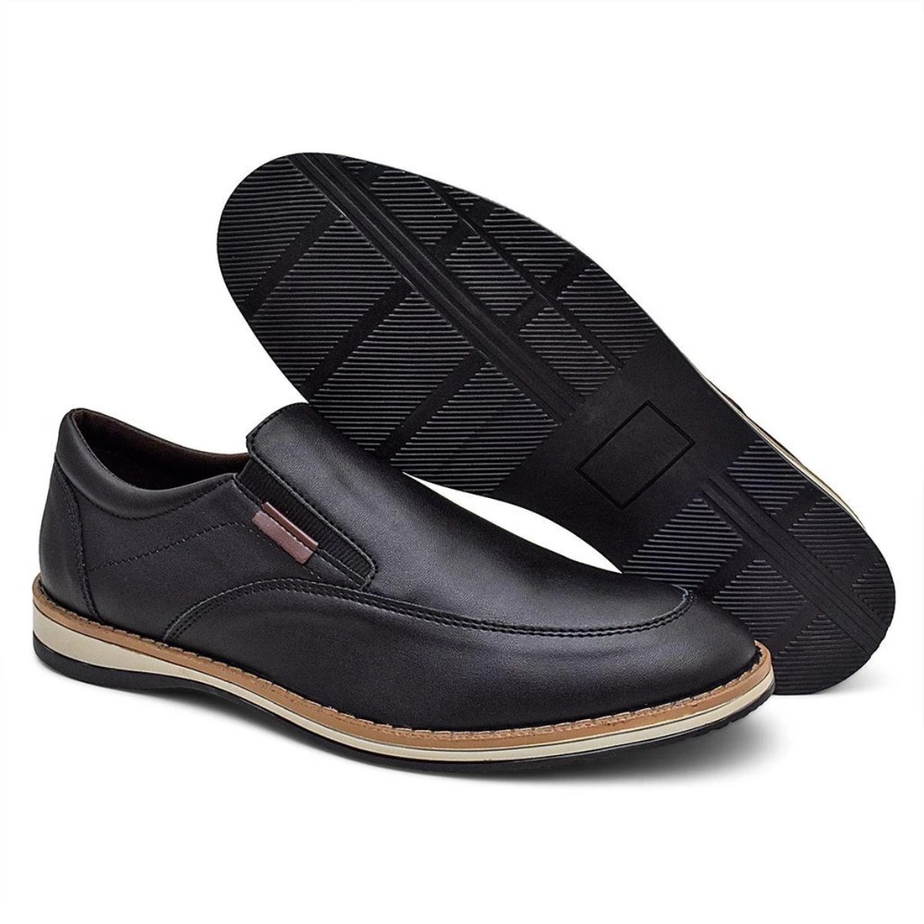Tênis Masculino Slip On De Couro Legítimo Confortável