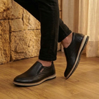 Tênis Masculino Slip On De Couro Legítimo Confortável