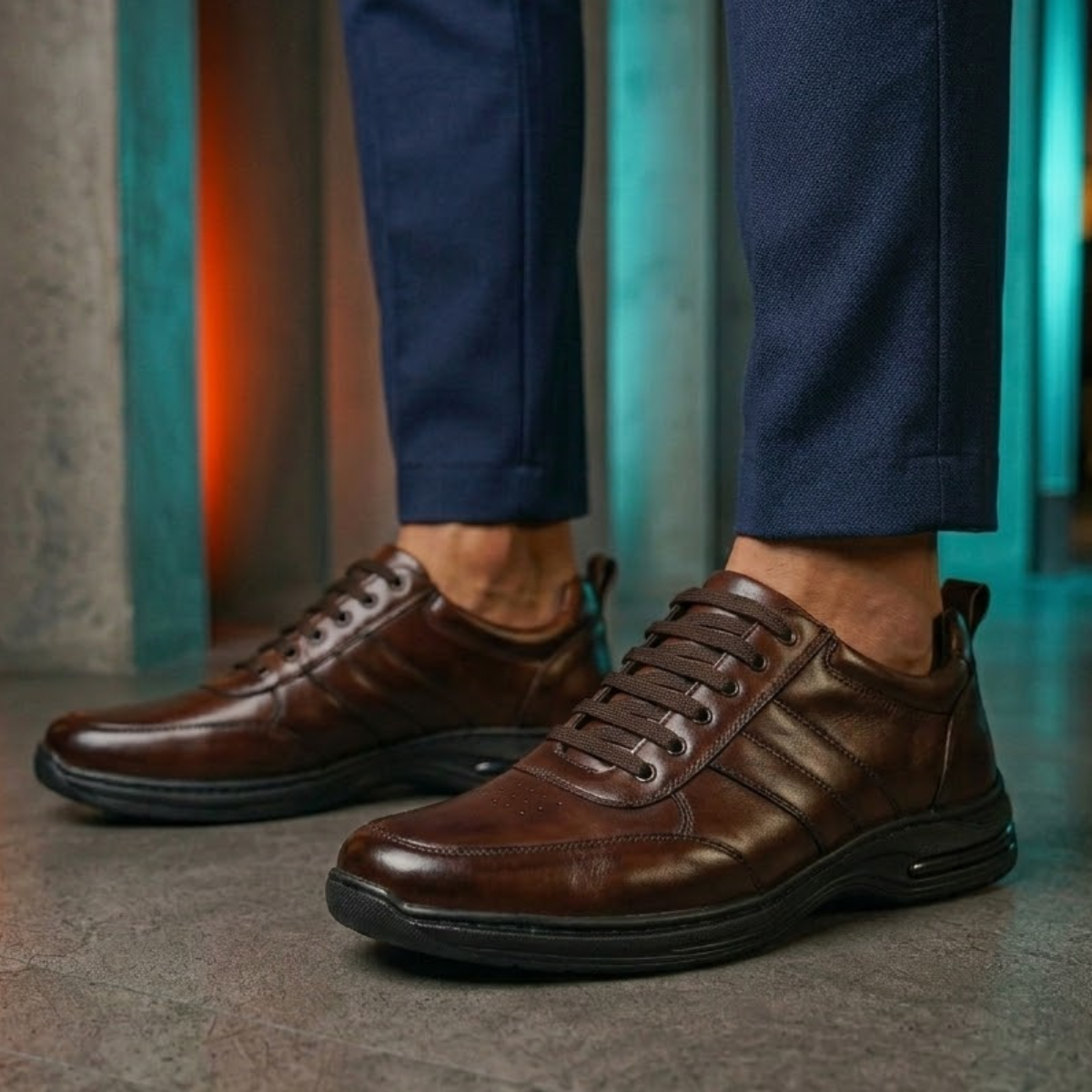 Tênis Masculino Confortável De Couro Legítimo