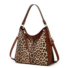 Bolsa Grande Feminina de Couro Legítimo Leopardo