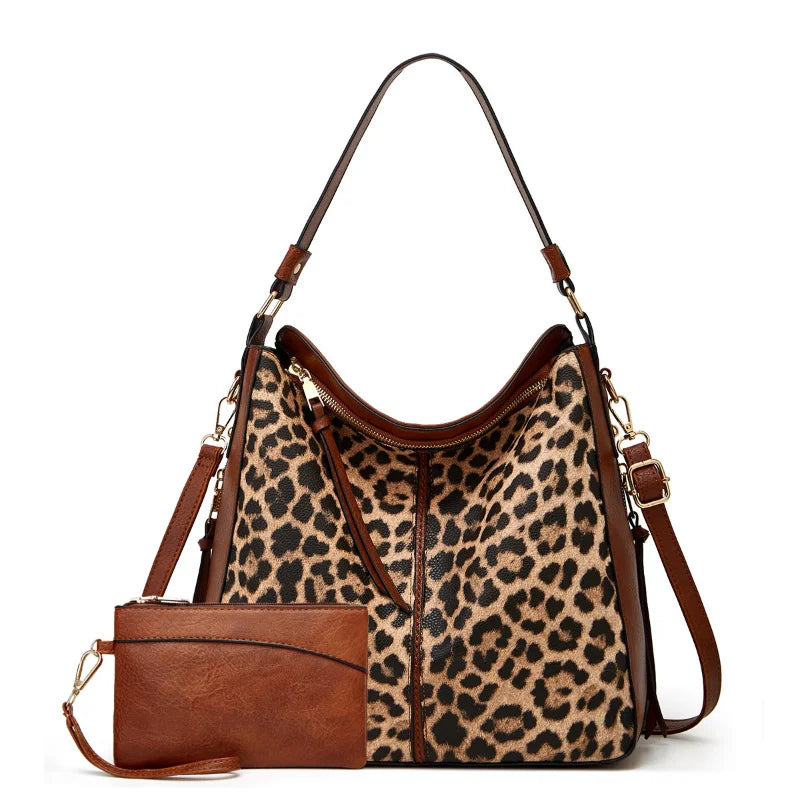 Bolsa Grande Feminina de Couro Legítimo Leopardo