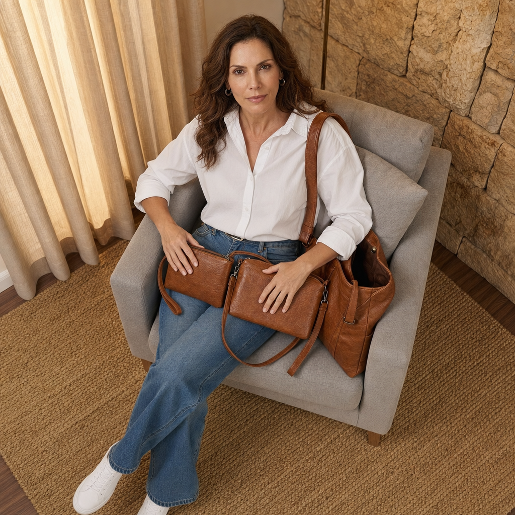 Kit Bolsa Feminina de Couro Legítimo