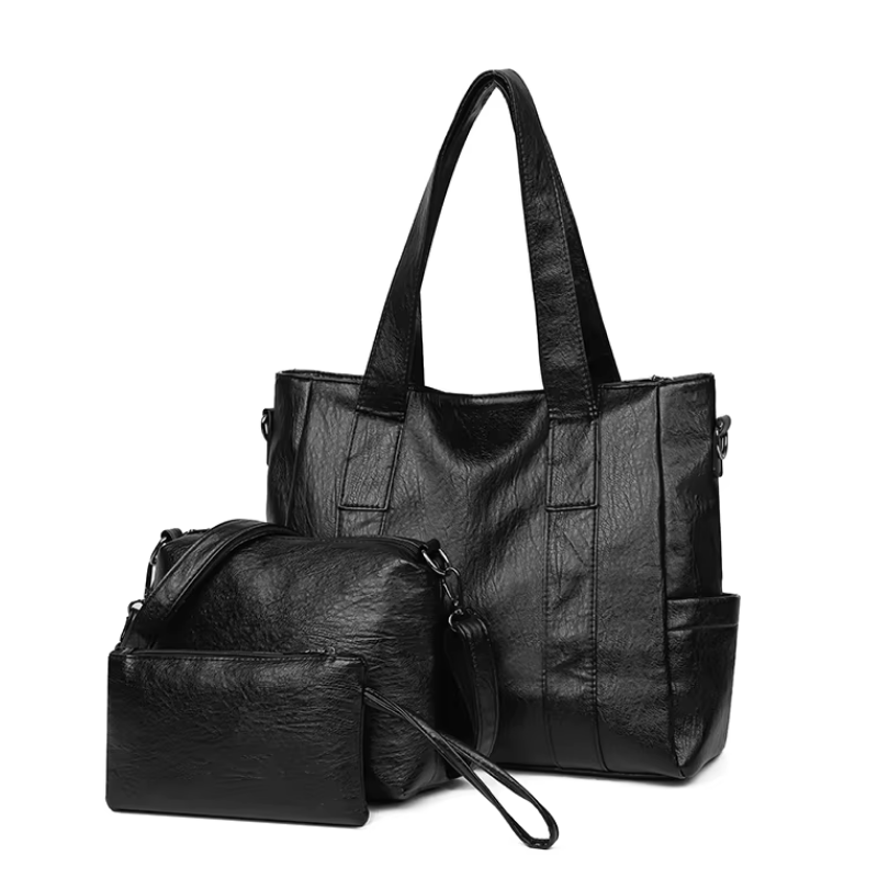 Kit_Bolsa_Feminina_de_Couro_Legitimo_Preta_Multitare