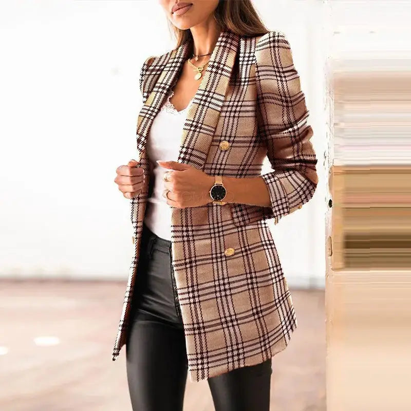 Blazer Feminino Xadrez Marrom / P 347