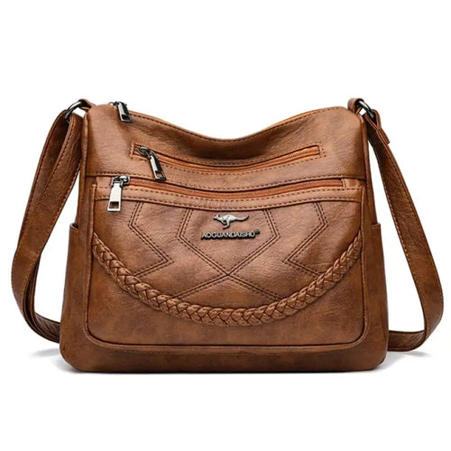Bolsa de Couro Feminina Transversal Marrom 019