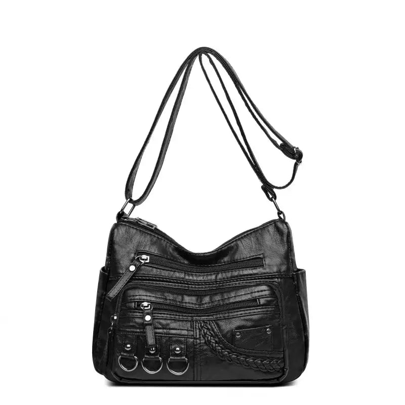 Bolsa De Couro Feminina Transversal Preto 008