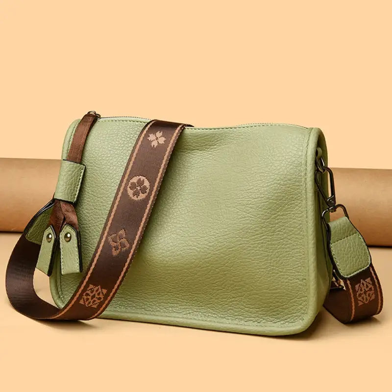 Bolsa Feminina De Couro Legítimo Transversal Verde 421