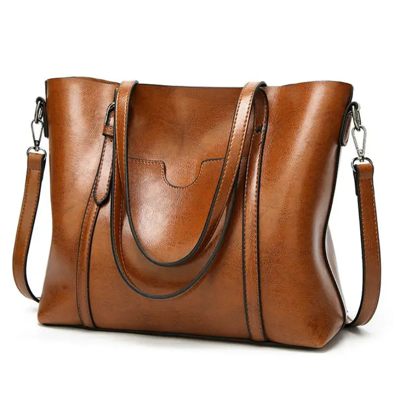 Bolsa Grande Feminina De Couro Legítimo Caramelo 437