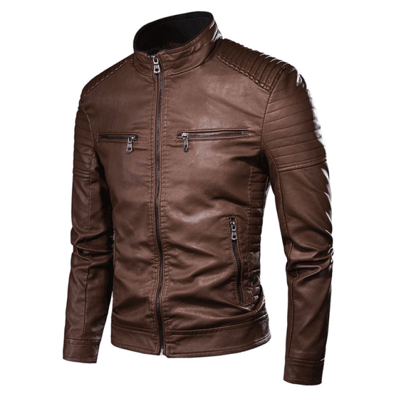 Jaqueta De Couro Masculina Slim Moderna 013 Loja Multitare Jaqueta De Couro Masculina Marrom Escuro P