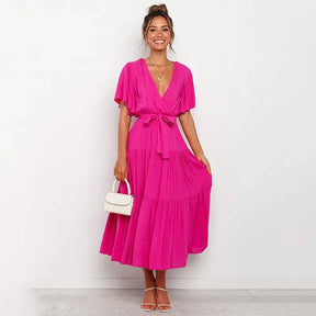 Vestido Midi Fúcsia Soltinho Rosa / P 324