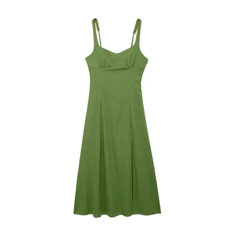 Vestido Midi Verde De Linho 441